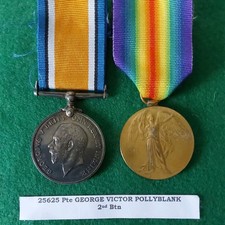 WW1 British War/Victory Medals, Pte G V Pollyblank 2nd Devon Regt from Paignton