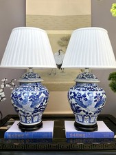Oriental Chinese Ceramic Table Lamp Phoenix Design & Shade 64cm Jar Lamp Single