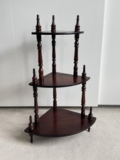 Vintage 3 tier Wood Corner Shelf Turned Spindles Shelves
