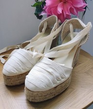 L K BENNETT cream espadrilles wedge shoes sandals UK5 EU38 ankle tie VGC