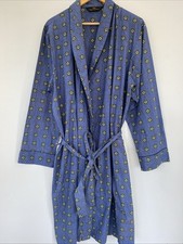 St Michael Mens Cotton Dressing Gown Large Blue Patterned Robe Vintage M&S  90s