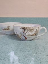 2 Vintage Japanese Eggshell Cups Geisha Design