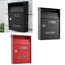 LARGE OUTDOOR STEEL POST BOX POSTBOX LOCKABLE LETTER MAIL WALL MOUNTED 2 KEYS