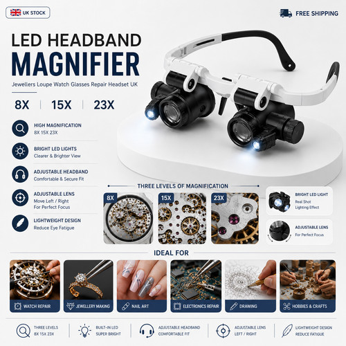 Led headband magnifier - led,