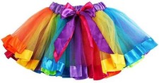 Kids Rainbow Fancy Dress 80s Ballet Book Day Party Net Tutu Skirt Age 3+ To 10