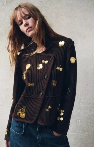 Zara knit cardigan with - cardigan, gold