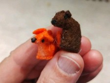 OOAK Handmade Needle Felted Animals Tiny Fox Tiny Grizzly Bear Cute!