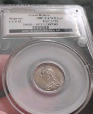 1887 CGS 82  Graded/Slabbed Great Britain 6P Sixpence. Choice UNC