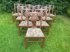 Set of 10 Antique Mahogany Chippendale Dining Chairs Free Delivery
