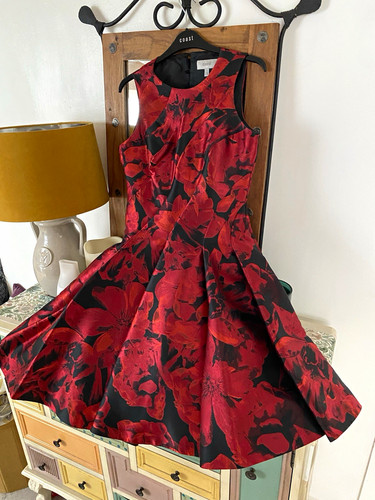 Coast red black floral - red, satin