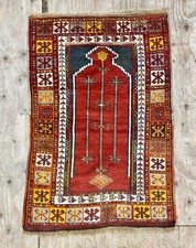 Vintage Turkish Hand Knotted Islamic Prayer Rug