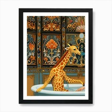 Giraffe In The Bath Art Print