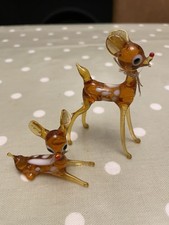 Vintage Hand Blown Art Glass Brown Amber Fawn Deer Bambi Figurine Glows