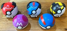5 TOMY POKEMON POKEBALLS: 3 THROW 'N' POP  WITH FASTENERS & 2 CLIP-ON BALLS