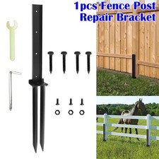 Heavy Duty Steel Fence Post Repair Kit - Anchor Brackets & Ground Spike Set New