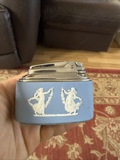 Wedgwood Blue Vintage Table Cigarette Gas Lighter with White Lady Design