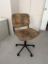 Retro Style Swivel Office Chair – Brown Faux Leather with Black Metal Frame