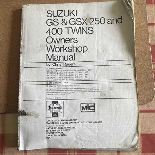 Haynes manual suzuki gsx - suzuki, gs/gsx