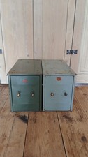 Vintage Veteran Table Desk Top Metal Filing Cabinet 2 Drawers  