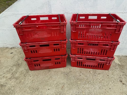 Deep red bail arm crates - 6, x