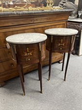 Pair of French Louis XVI Oval White Marble Top Bedside Table with 3 Drawers