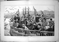 Old Antique Print On Clyde Steamer Children Feeding Sea Gulls J Nash 1884 19th