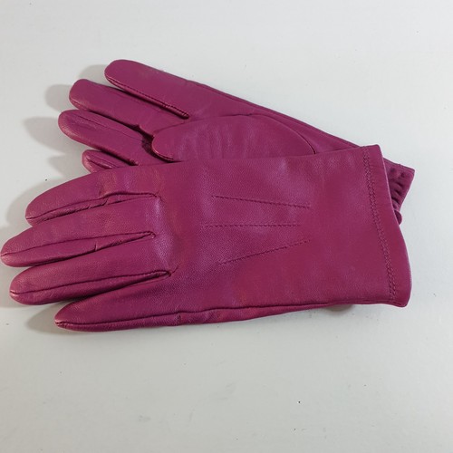 Ladies leather gloves pink - leather,