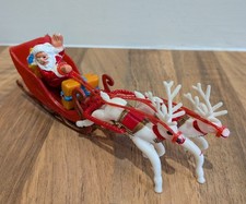 Vintage Santa Sleigh Reindeer Cake Topper Decoration Xmas Festive Kitsch 1970s
