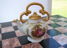 Vintage Limoges France Miniature Porcelaine D’Art Teapot Lovers Couple Gold Trim