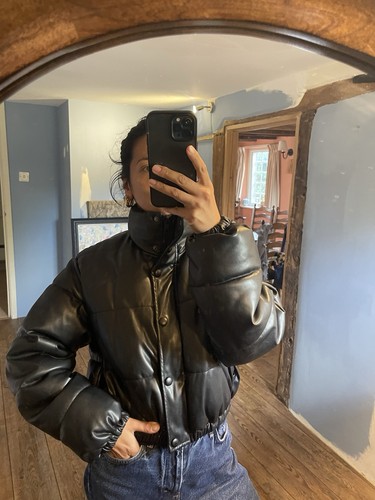 Zara black faux - black, puffer