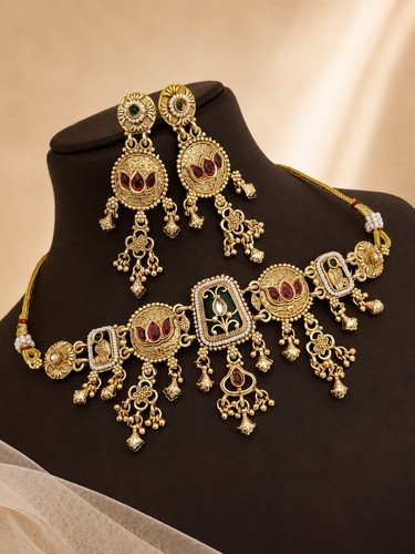 Gold tone ethnic necklace - tone,