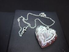 Sterling Silver Big Silver Heart Pltd Locket Pendant & Chain Stamped 925