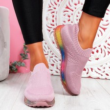 Womens Sock Trainers Sneakers Ladies Slip On Jogging Rainbow Pumps Shoes UK 3-8