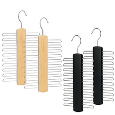 Tie Hanger Wooden Hangers Wardrobe Tie Organiser 20 Chrome Bars with Swivel Hook
