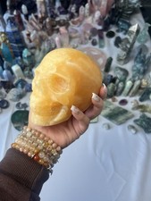 Orange Calcite Large Skull Crystal Carving High Quality