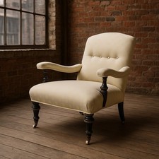 Antique Victorian Upholstered Library Armchair – Pale Blue Jacquard