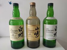 Empty Suntory Hakushu 12, Yamazaki 12 and Hakushu Distillers Reserve Bottles 