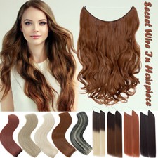UK Invisible Wire in Hair Extensions 100% Real Natural as Human One Piece & Ring