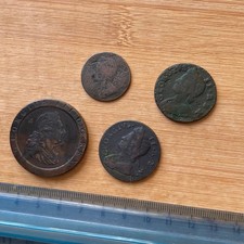 George III Cartwheel Penny 1797, George II 2 Halfpennies & a Farthing (ref #a52)