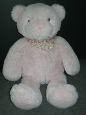 Mothercare My First Pink Teddy Bear 15" Soft Toy With Floral Bandana.
