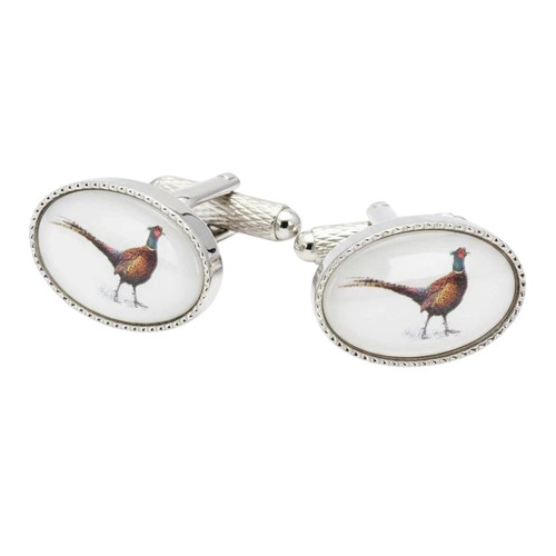 Pheasant cufflinks onyx - -, art