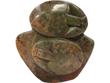 Stone Carved Sculpture Ornament Brown Green Abstract Shape Unique Design Decor