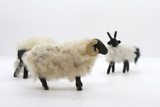 Job Lot 3 Model Sheep/ Goat Figurines Vintage Items Cotton Wool Fur See Photos! 