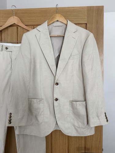 Moss bros 100 linen suit - moss, 100%