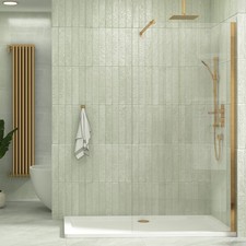 Brushed Brass Walk In Wet Room Shower Screen Panel Cubicle 8mm Easy Clean Glass