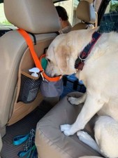 Dog Treat Bag & No-Spill Car Dog Bowl | Travel Water Bowl with Headrest Hanger |