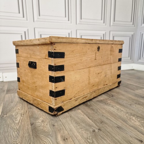Antique pine trunk chest - trunk,