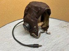 WW2 RAF FLYING HELMET TYPE C WIRED WITH LOOM, RECEIVERS WWII LEATHER PILOT HAT