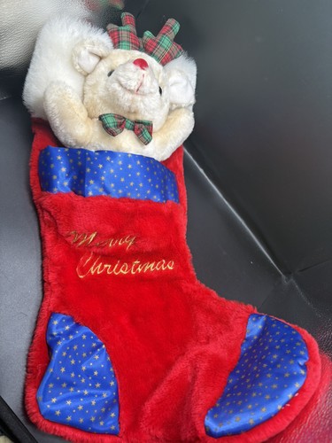 Vintage plush stocking - stocking, merry