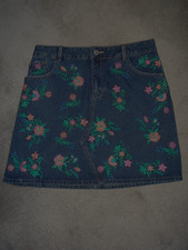 TU WOMAN Denim Mini Skirt With Embroidered Flowers Casual  Size UK12